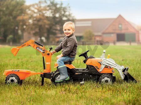 Traktor na šliapanie Builder Max Stavbár Smoby s bagrom a nakladačom oranžový