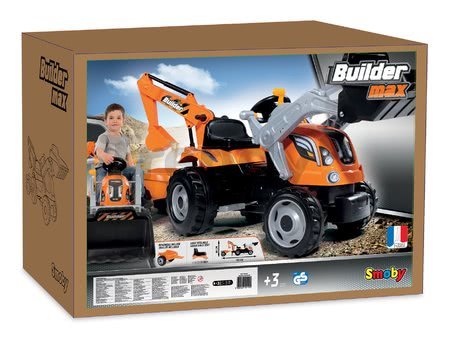 Traktor na šliapanie Builder Max Stavbár Smoby s bagrom a nakladačom oranžový