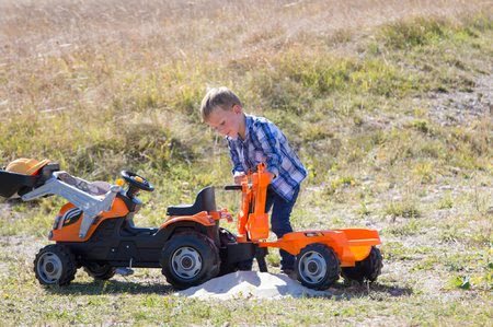 Traktor na šliapanie Builder Max Stavbár Smoby s bagrom a nakladačom oranžový