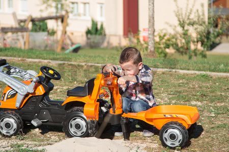 Traktor na šliapanie Builder Max Stavbár Smoby s bagrom a nakladačom oranžový