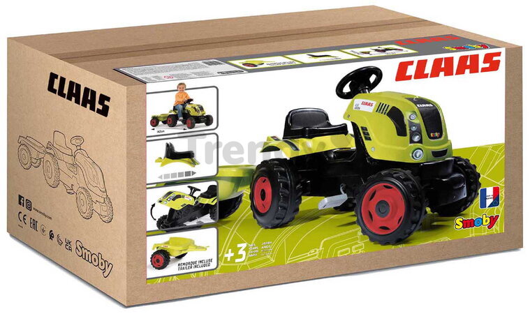 Traktor na šliapanie Claas Farmer XL Žaba Smoby s prívesom zelený