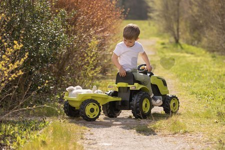 Traktor na šľapanie a príves Farmer XL GreenTractor+Trailer Smoby zelený s polohovateľným sedadlom a so zvukom 142 cm