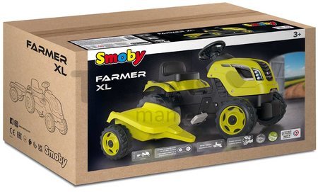 Traktor na šľapanie a príves Farmer XL GreenTractor+Trailer Smoby zelený s polohovateľným sedadlom a so zvukom 142 cm