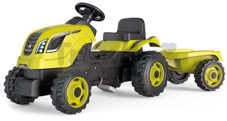 Traktor na šľapanie a príves Farmer XL GreenTractor+Trailer Smoby zelený s polohovateľným sedadlom a so zvukom 142 cm