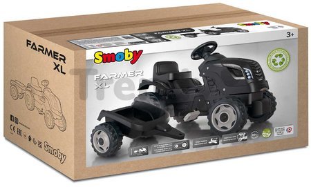 Traktor na šľapanie a príves Farmer XL Black Tractor+Trailer Smoby čierny s polohovateľným sedadlom a so zvukom 142 cm