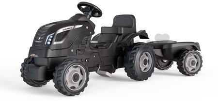 Traktor na šľapanie a príves Farmer XL Black Tractor+Trailer Smoby čierny s polohovateľným sedadlom a so zvukom 142 cm