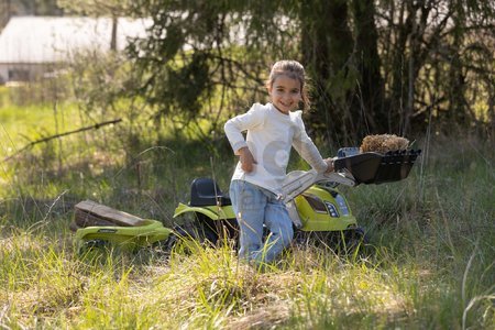 Traktor na šľapanie s nakladačom a príves Farmer Max Green Tractor+Trailer Smoby zelený s polohovateľným sedadlom a so zvukom 169 cm