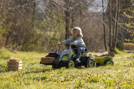 Traktor na šľapanie s nakladačom a príves Farmer Max Green Tractor+Trailer Smoby zelený s polohovateľným sedadlom a so zvukom 169 cm