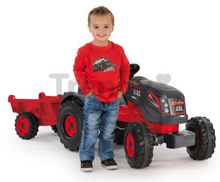 Traktor šliapací Stronger XXL Smoby s prívesom šedo-červený