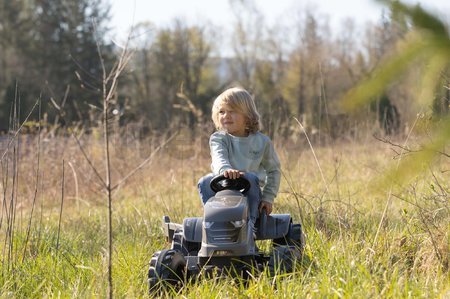 Traktor na šľapanie a príves Stronger XXL Tractor+Trailer Smoby s polohovateľným sedadlom a zvukom na volante 161 cm