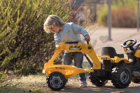 Traktor na šliapanie s nakladačom a bagrom Builder Max Tractor+Trailer Smoby s polohovateľným sedadlom a so zvukom 182 cm