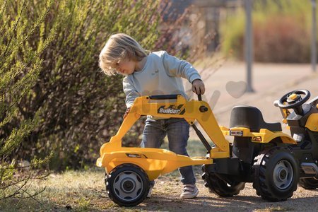 Traktor na šľapanie s nakladačom a bagrom Builder Max Tractor+Trailer Smoby s polohovateľným sedadlom a so zvukom 182 cm