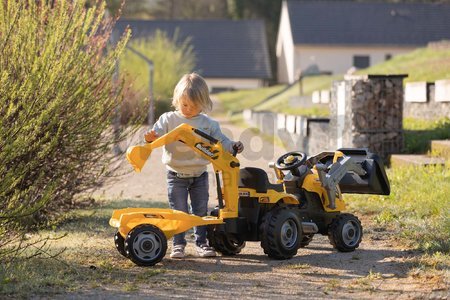 Traktor na šliapanie s nakladačom a bagrom Builder Max Tractor+Trailer Smoby s polohovateľným sedadlom a so zvukom 182 cm