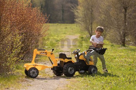 Traktor na šliapanie s nakladačom a bagrom Builder Max Tractor+Trailer Smoby s polohovateľným sedadlom a so zvukom 182 cm