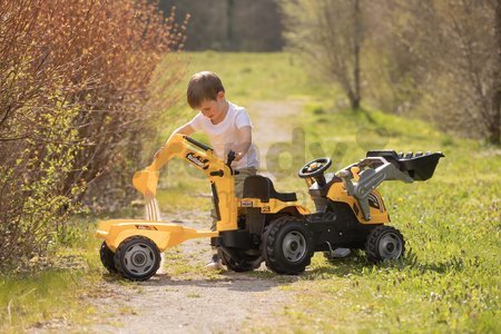 Traktor na šliapanie s nakladačom a bagrom Builder Max Tractor+Trailer Smoby s polohovateľným sedadlom a so zvukom 182 cm