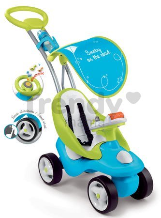 Odrážadlo Bubble Go 2v1 Smoby so slnečníkom a elektronickým volantom modro-zelené od 6 mes