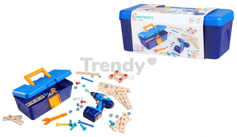 Drevená stavebnica s vŕtačkou v kufríku Construct Toolbox with Drill Eichhorn s vymeniteľnými nadstavcami 65 dielov od 3 rokov EH7203