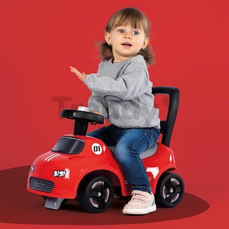 Športové odrážadlo a chodítko s funkčným klaksónom 2v1 Auto Ride On Red Smoby červené s otočnými kolesami a úložným priestorom pod sedadlom od 10 mes