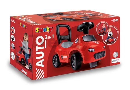 Športové odrážadlo a chodítko s funkčným klaksónom 2v1 Auto Ride On Red Smoby červené s otočnými kolesami a úložným priestorom pod sedadlom od 10 mes