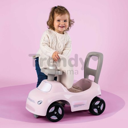 Športové odrážadlo a chodítko s funkčným klaksónom 2v1 Auto Ride On Pink Smoby ružové s otočnými kolesami a úložným priestorom pod sedadlom od 10 mes