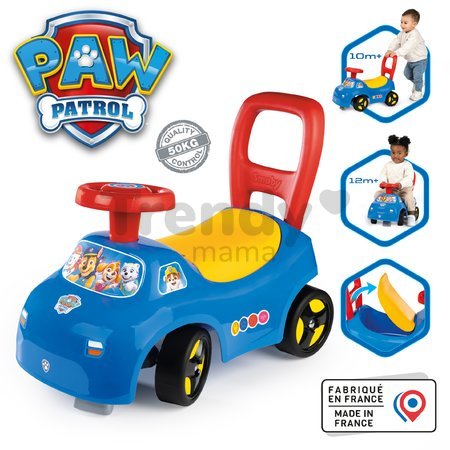 Odrážadlo a chodítko 2v1 Paw Patrol Auto Ride On Smoby ergonomické s opierkou a úložným boxom pod sedadlom od 10 mes