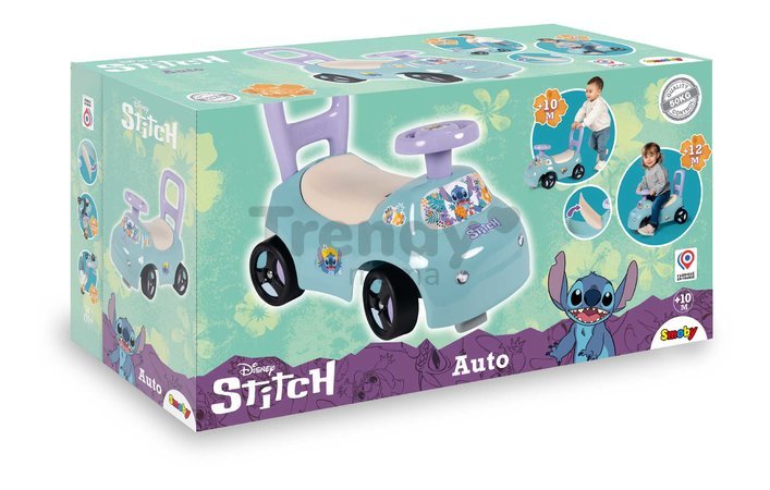 Odrážadlo a chodítko 2v1 Stitch Car Ride On Smoby s úložným priestorom pod ergonomickým sedadlom s opierkou od 10 mes
