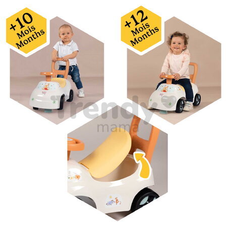 Odrážadlo a chodítko Winnie the Pooh Auto Ride On 2v1 Smoby ergonomicky tvarované sedadlo s úložným priestorom od 10 mes