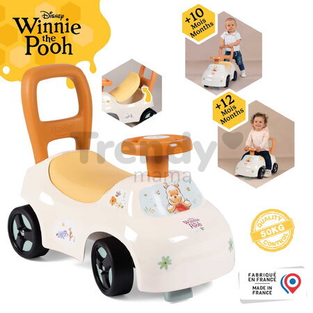 Odrážadlo a chodítko Winnie the Pooh Auto Ride On 2v1 Smoby ergonomicky tvarované sedadlo s úložným priestorom od 10 mes