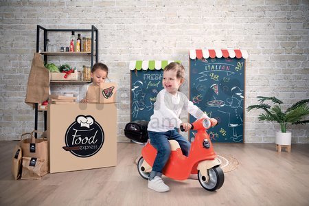 Odrážadlo Donáška Jedla Scooter Ride-On Food Express Smoby s uzamykateľným kufrom a tiché gumené kolesá od 18 mes