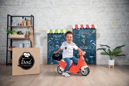 Odrážadlo Donáška Jedla Scooter Ride-On Food Express Smoby s uzamykateľným kufrom a tiché gumené kolesá od 18 mes