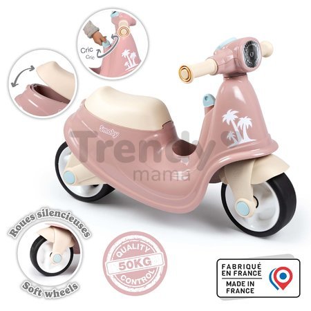 Odrážadlo motorka s reflektorom Scooter Pink Smoby s gumenými kolesami ružové od 18 mes