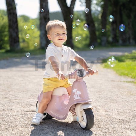 Odrážadlo motorka s reflektorom Scooter Pink Smoby s gumenými kolesami ružové od 18 mes