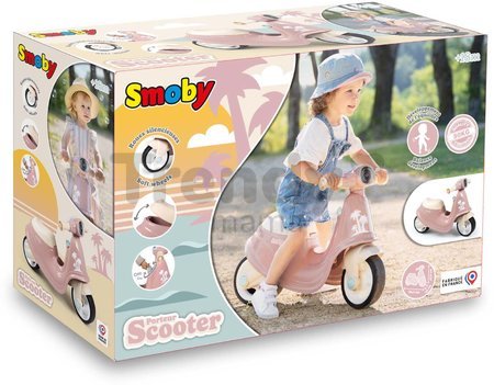 Odrážadlo motorka s reflektorom Scooter Pink Smoby s gumenými kolesami ružové od 18 mes