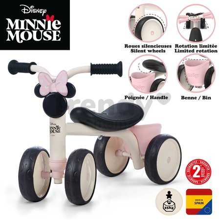 Odrážadlo Minnie Disney Rookie Ride-On Smoby s kovovou konštrukciou a točiacimi riadidlami od 12 mes