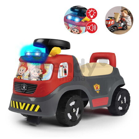 Odrážadlo požiarne so zvukom a svetlom Fire Truck Ride On Smoby s otáčateľným volantom a úložným priestorom pod sedadlom od 12 mes