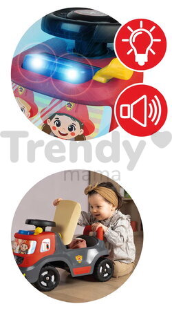 Odrážadlo požiarne so zvukom a svetlom Fire Truck Ride On Smoby s otáčateľným volantom a úložným priestorom pod sedadlom od 12 mes