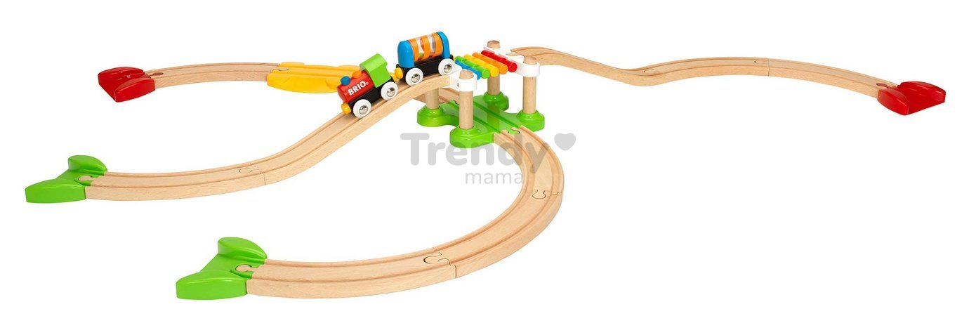 Drevená vláčikodráha pre najmenších My First Railway Beginner Pack BRIO 18 dielov a vláčik s vagónom s pohyblivými guľôčkami od 18 mes BRIO7273