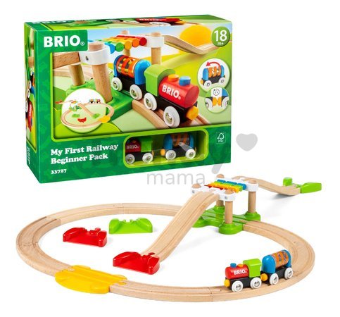 Drevená vláčikodráha pre najmenších My First Railway Beginner Pack BRIO 18 dielov a vláčik s vagónom s pohyblivými guľôčkami od 18 mes BRIO7273