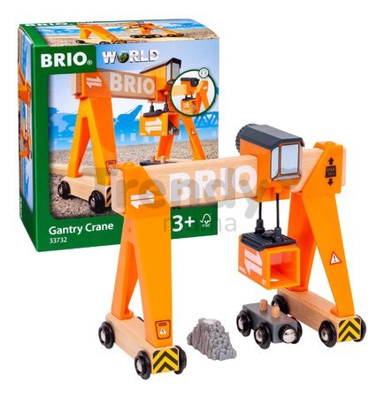 Drevený žeriav s kontajnerom Gantry Crane BRIO na kolieskach s manuálnym ovládaním a vagónom od 3 rokov BRIO7327