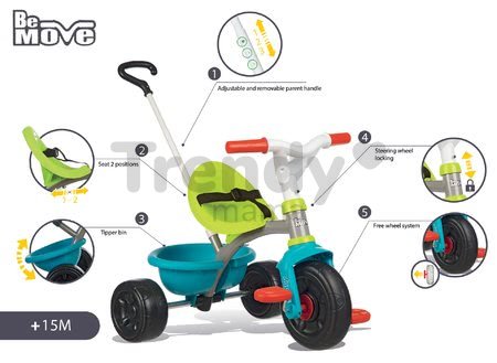 Trojkolka Be Move Smoby s vodiacou tyčou zeleno-tyrkysová od 15 mes