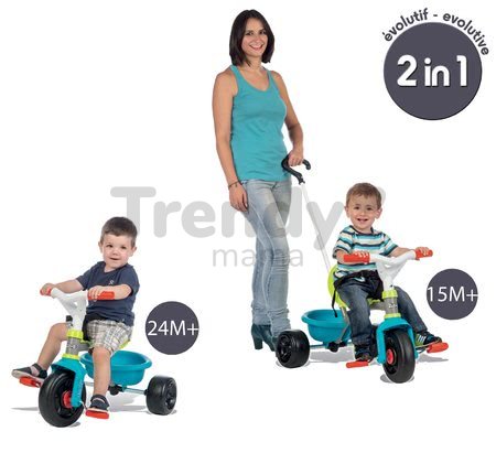 Trojkolka Be Move Smoby s vodiacou tyčou zeleno-tyrkysová od 15 mes