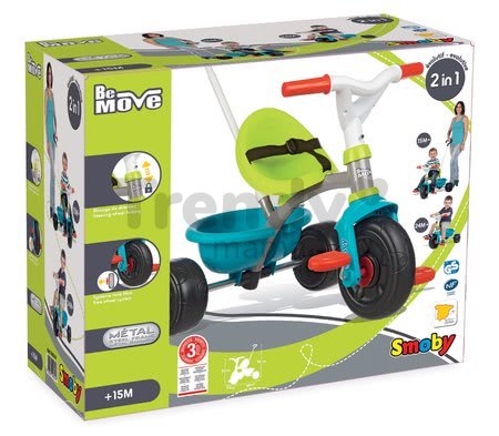 Trojkolka Be Move Smoby s vodiacou tyčou zeleno-tyrkysová od 15 mes