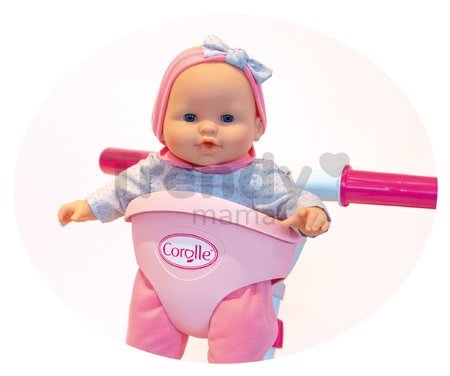 Trojkolka s košíkom Corolle Be Fun Smoby s vodiacou tyčou a voľnobehom od 15 mes