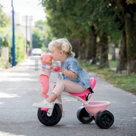 Trojkolka s košíkom Corolle Be Fun Smoby s vodiacou tyčou a voľnobehom od 15 mes