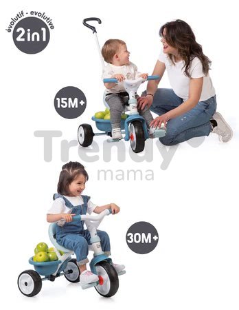 Trojkolka s voľnobehom Be Move Tricycle Blue Smoby s vodiacou tyčou a EVA kolesami modrá od 15 mes