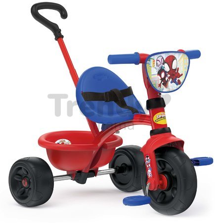 Trojkolka Spidey Be Fun Tricycle Smoby s vodiacou tyčou a voľnobehom od 15 mes