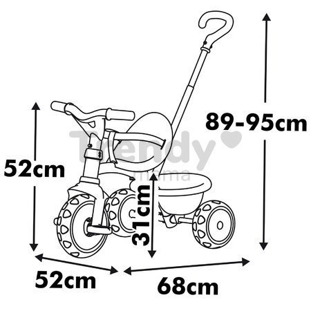 Trojkolka s voľnobehom Be Move Tricycle Pink Smoby s nastaviteľnou 95 cm vodiacou tyčou a tichými EVA kolesami ružová od 15 mes