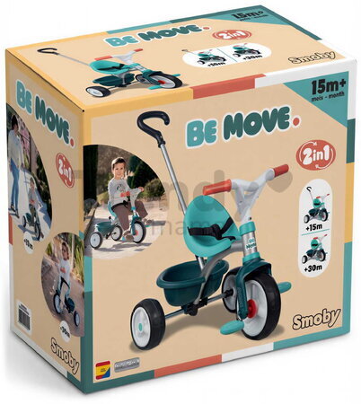 Trojkolka s voľnobehom Be Move Blue Tricycle Smoby s nastaviteľnou 95 cm vodiacou tyčou a tichými EVA kolesami modrá od 15 mes