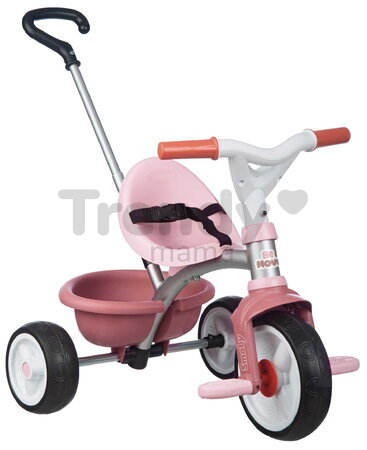 Tricicletă cu sistem de ghidare Be Move Pink Tricycle Smoby cu bară de ghidaj reglabilă de 95 cm și roți silențioase EVA culoare roz pentru copii de l