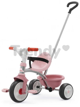 Tricicletă cu sistem de ghidare Be Move Pink Tricycle Smoby cu bară de ghidaj reglabilă de 95 cm și roți silențioase EVA culoare roz pentru copii de l